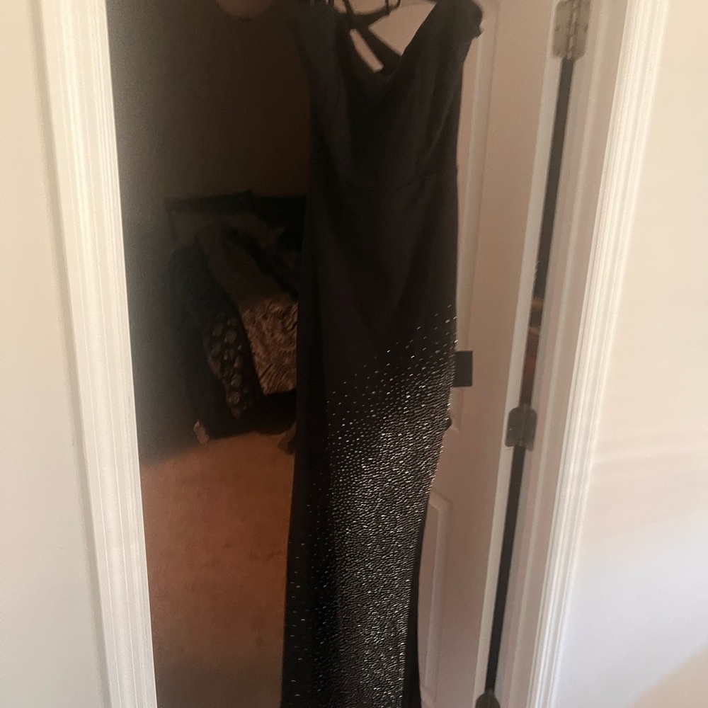 Lulu's Black Prom Gown with Sparkle Ombre